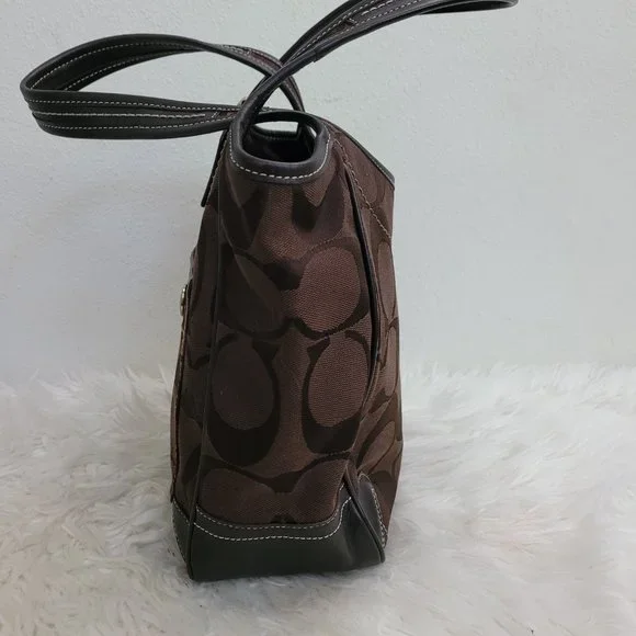 COACH Signature Jacquard Brown Leather Tote G0768-11292 - Picture 4 of 13